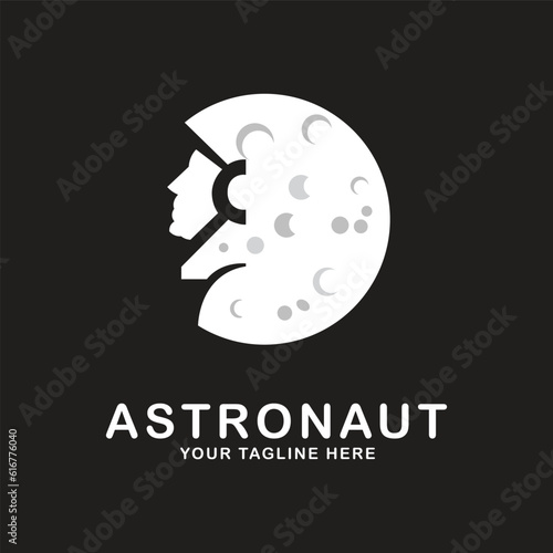 astronaut moon logo line art design