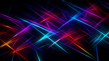 Bright neon lines forming geometric shapes on a dark background.