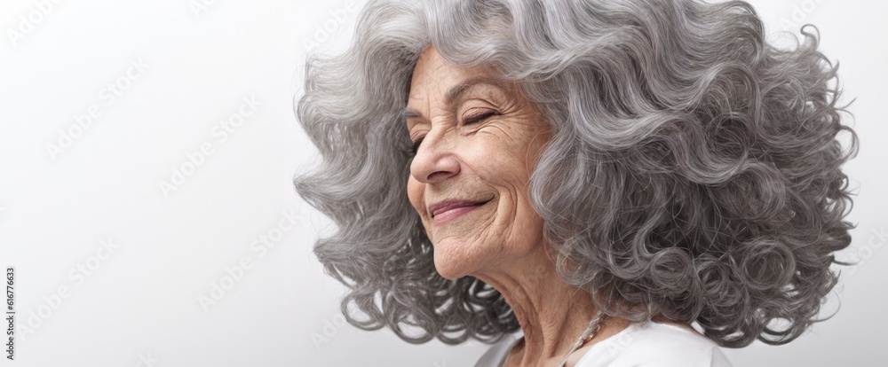 Happy Senior Woman with Ombre Hairstyle