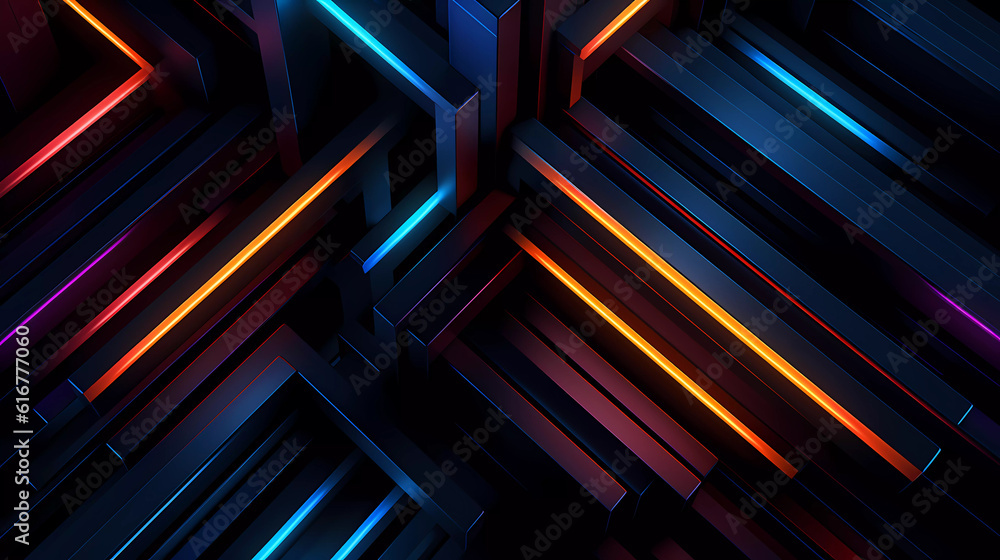 Bright neon lines forming geometric shapes on a dark background. Bright neon lines forming geometric shapes on a dark background.