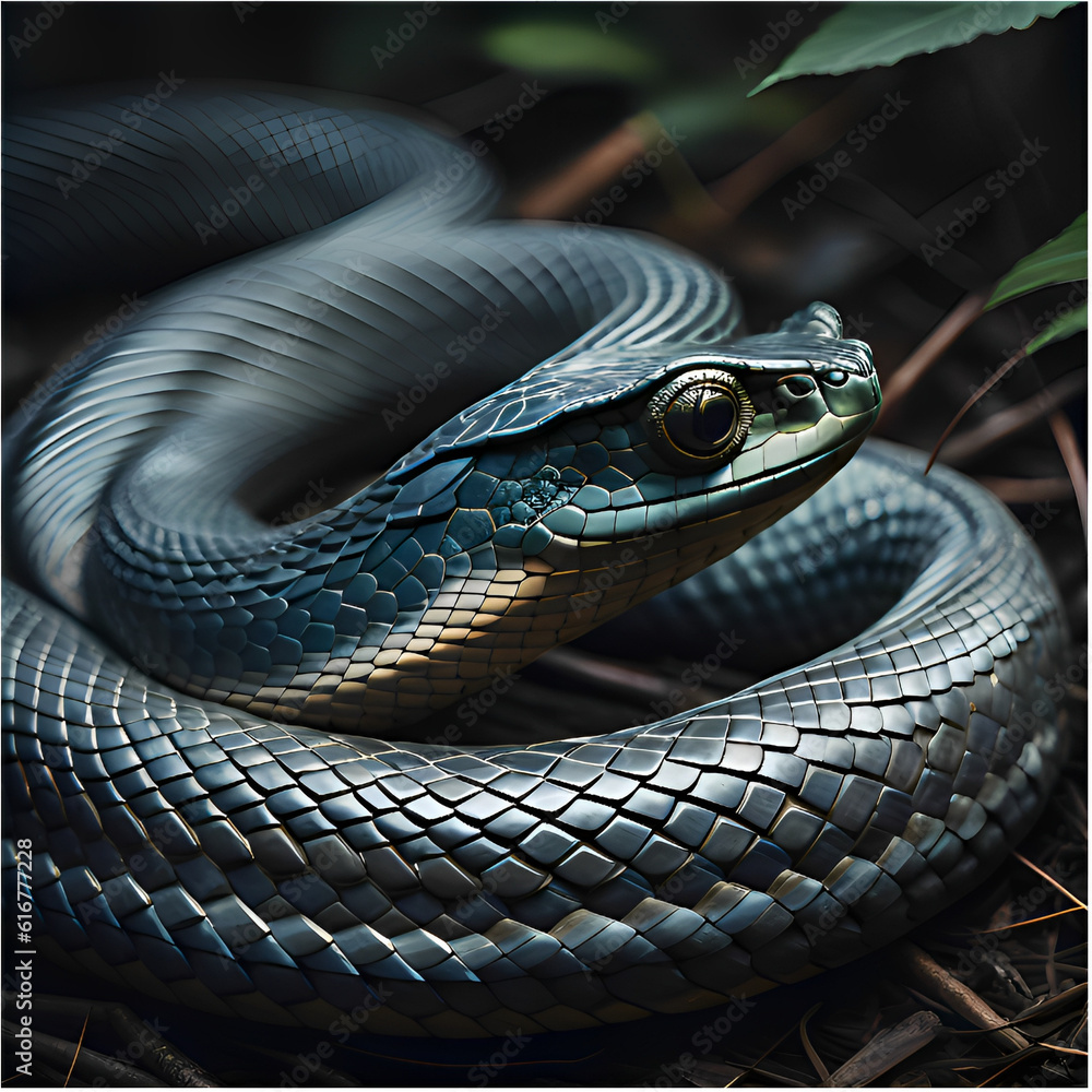 Fototapeta premium Evil Green Snake slithering through a forest