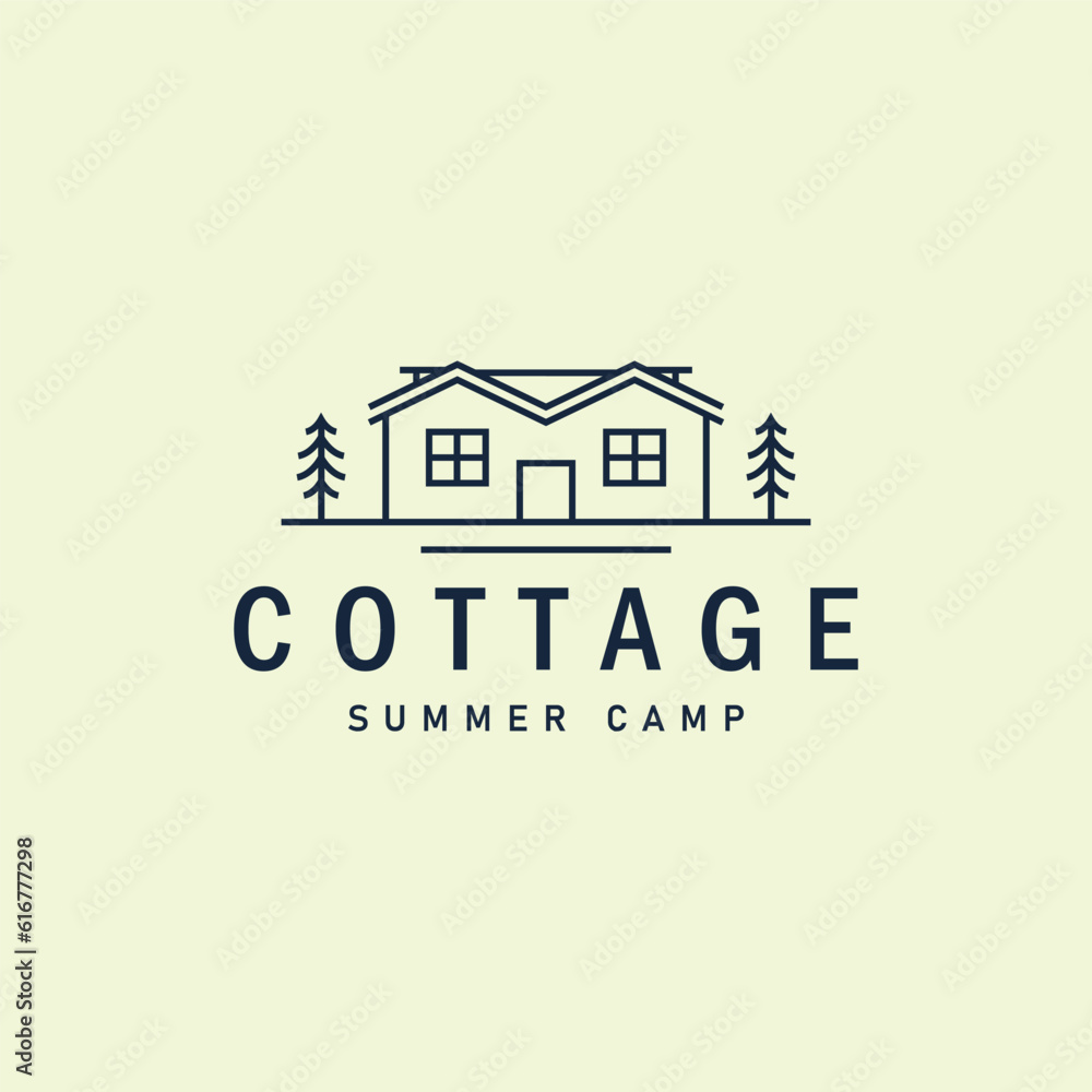 Fototapeta premium cottage logo line art vector illustration template design
