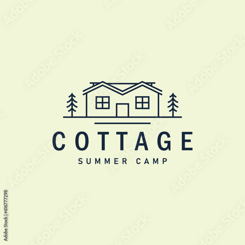 cottage logo line art vector illustration template design