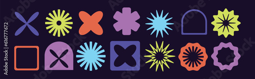 Brutalism shapes, minimalist geometric elements, abstract bauhaus forms. Simple star and flower shape, basic form, trendy modern graphic element vector set