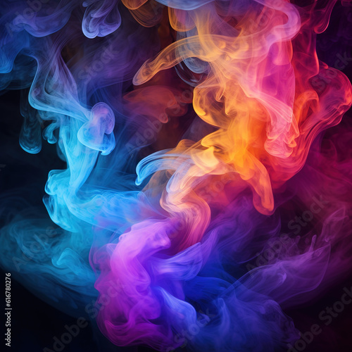 Thick neon purple and blue smoke on a black background. Iridescent energy flow. Ethereal effect. Mystic, magic spells, fantasy.