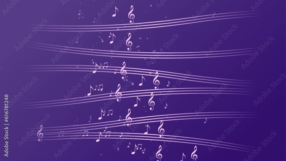 Abstract music symbols, curve lines animated 2d background, composition