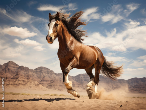 Galloping wild horse in the desert © Veniamin Kraskov