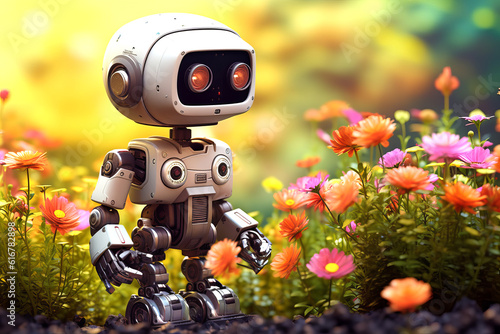 Modern robot is engaged in gardening.
