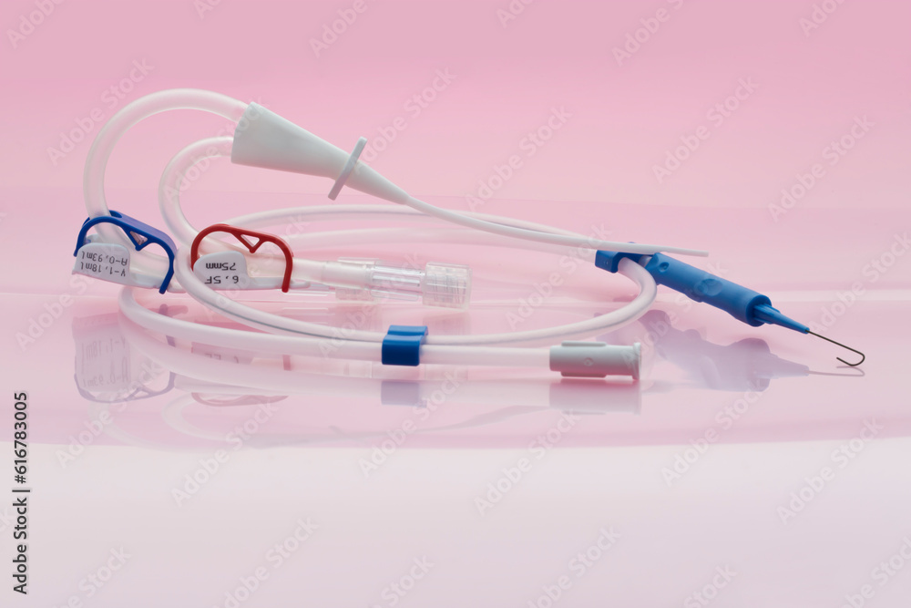 Doublelumen hemodialysis catheter set for hemodialysis, hemoperfusion