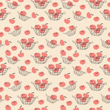 Vector pattern with bright apples on a beige background. Fruit background. Fruit basket print and pattern collection
