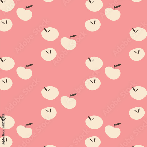 Vector pattern with bright apples on a beige background. Fruit background. Fruit basket print and pattern collection