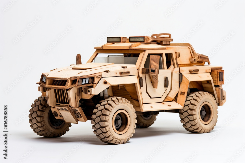 photo of a tactical utility vehicles made of wood delicate