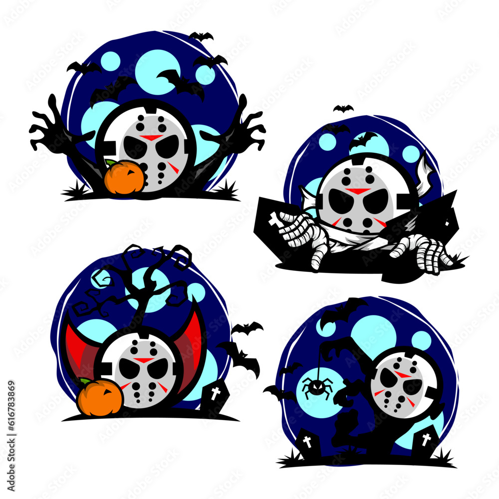 creepy and cute helloween set, vector logo icon creepy and cute helloween set, vector logo icon