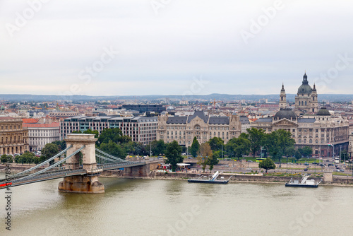 Aerial view of the View of the Szechenyi Chain Bridge in Budapest