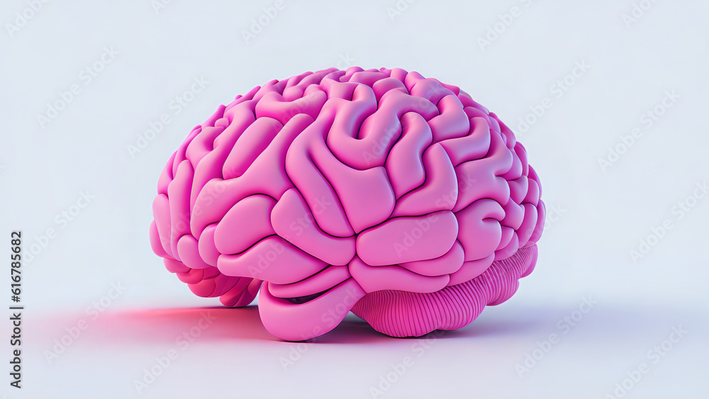 Pink and white brain with white background. Intelligence and innovative discoveries. Reasoning for solutions. AI generative. Pink and white brain with white background. Intelligence and innovative discoveries. Reasoning for solutions. AI generative.