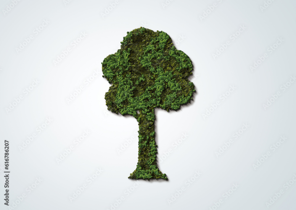 Invest in our planet. 3D green tree Earth day 2023 concept background. Ecology concept. Design with green forest in tree shape isolated on white background. 