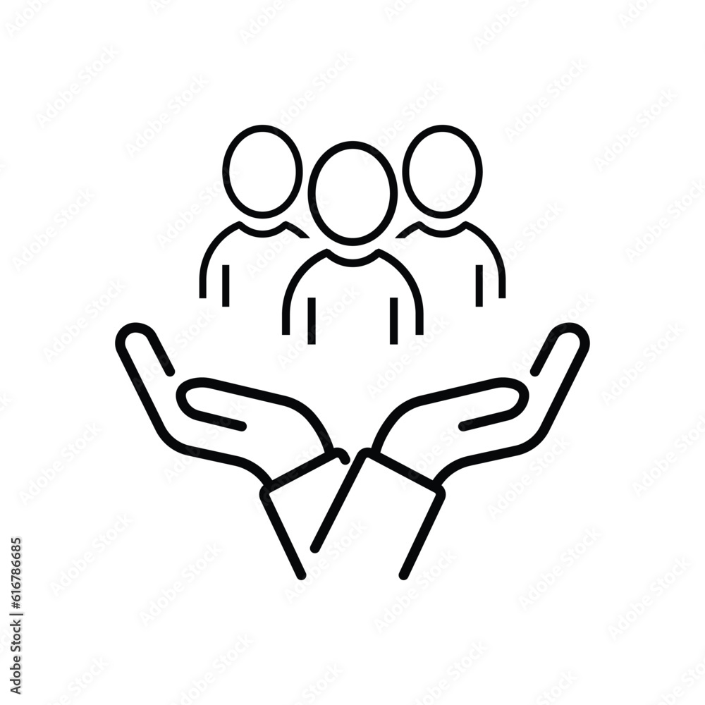 The concept of inclusion, equality and diversity. Hands holding a person or employee. Employee protection. Black and white illustration The concept of inclusion, equality and diversity. Hands holding a person or employee. Employee protection. Black and white illustration