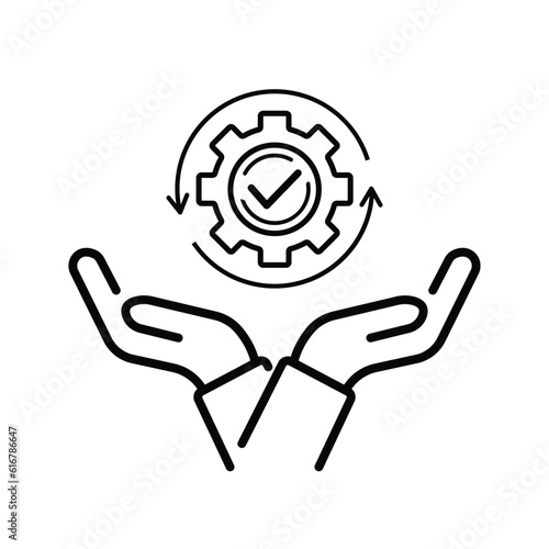 hand holding gear like optimize system icon.