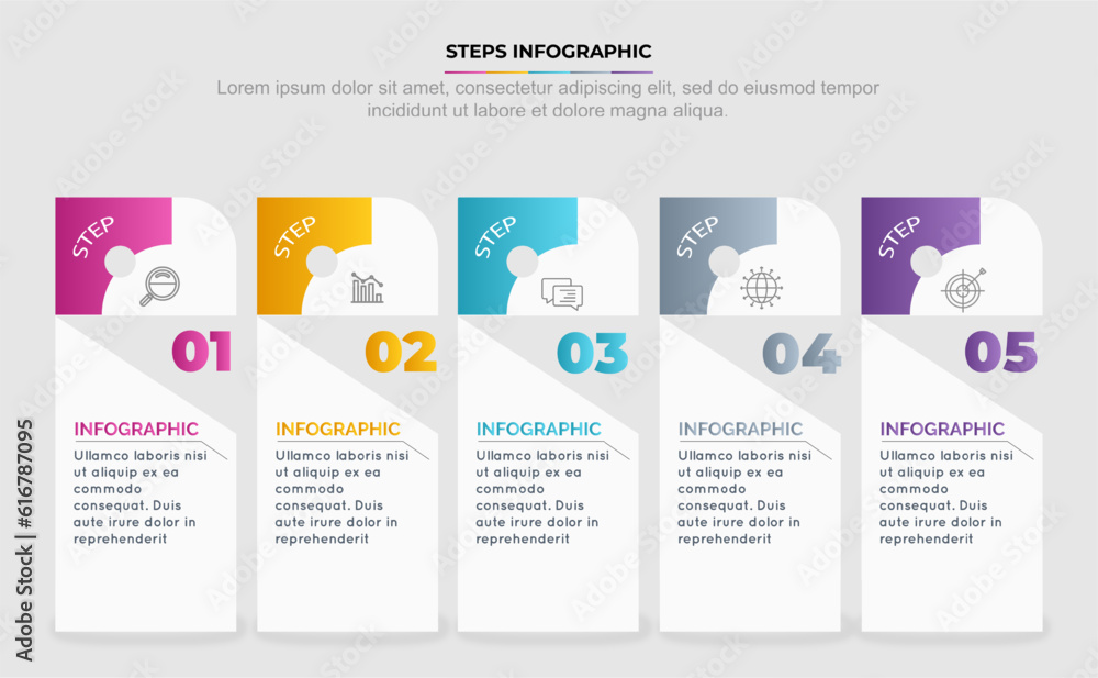 Five steps timeline infographics design template.