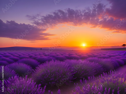 beautiful plains lavender and sunset generative ai
