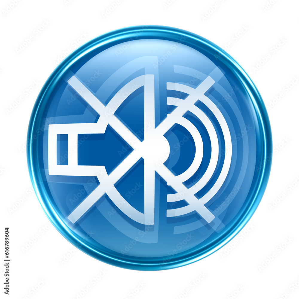 speaker off icon blue, isolated on white background.