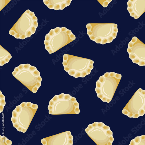Dumplings, varenyky, pierogi seamless pattern. Polish cuisine. Ukrainian cuisine. Vector illustration.