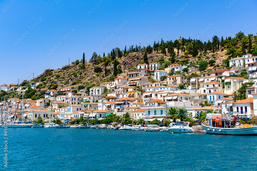 Poros Island scenic view from the sea saronic gulf greece