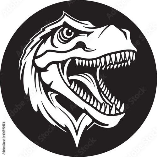 Vector illustration detailed and striking dinosaur head with technical precision.