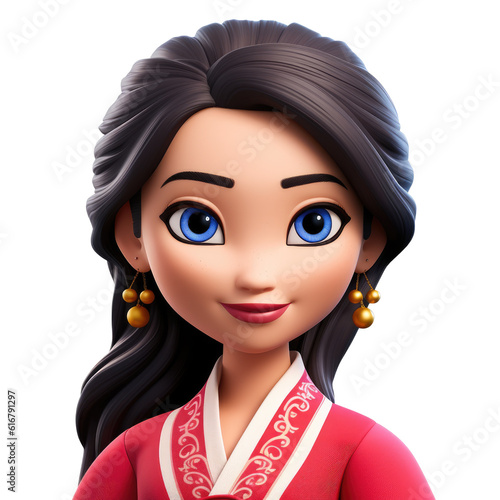 Memoji asian lucky girll on transparent background. PNG. Emoji, ai photo