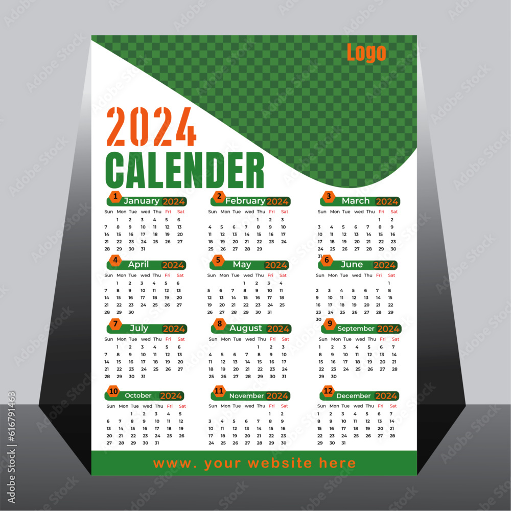 one page calendar design, 2024 wall calendar design. 2024 calendar