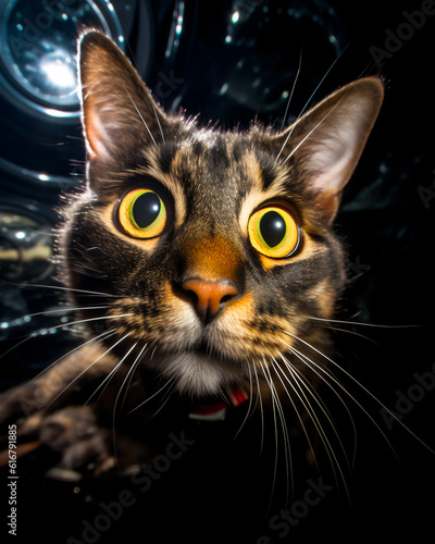 Funny Close-Up of Cat underwater with Fish-Eye Lens - Playful, Quirky, Feline, AI Generated