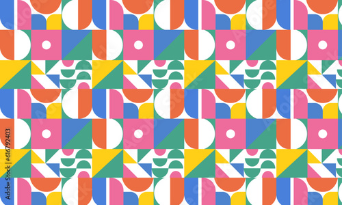 Seamless flat mosaic pattern with colorful shapes