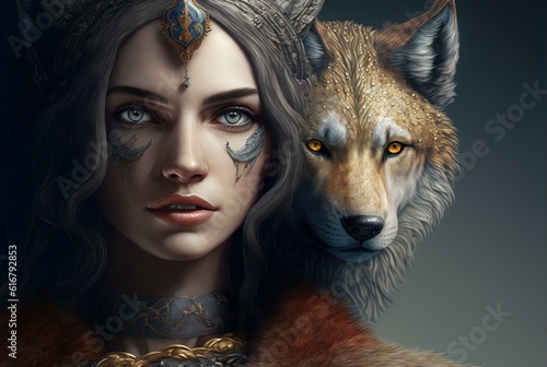Queen of Wolfs. Generative AI, non-existent person.	