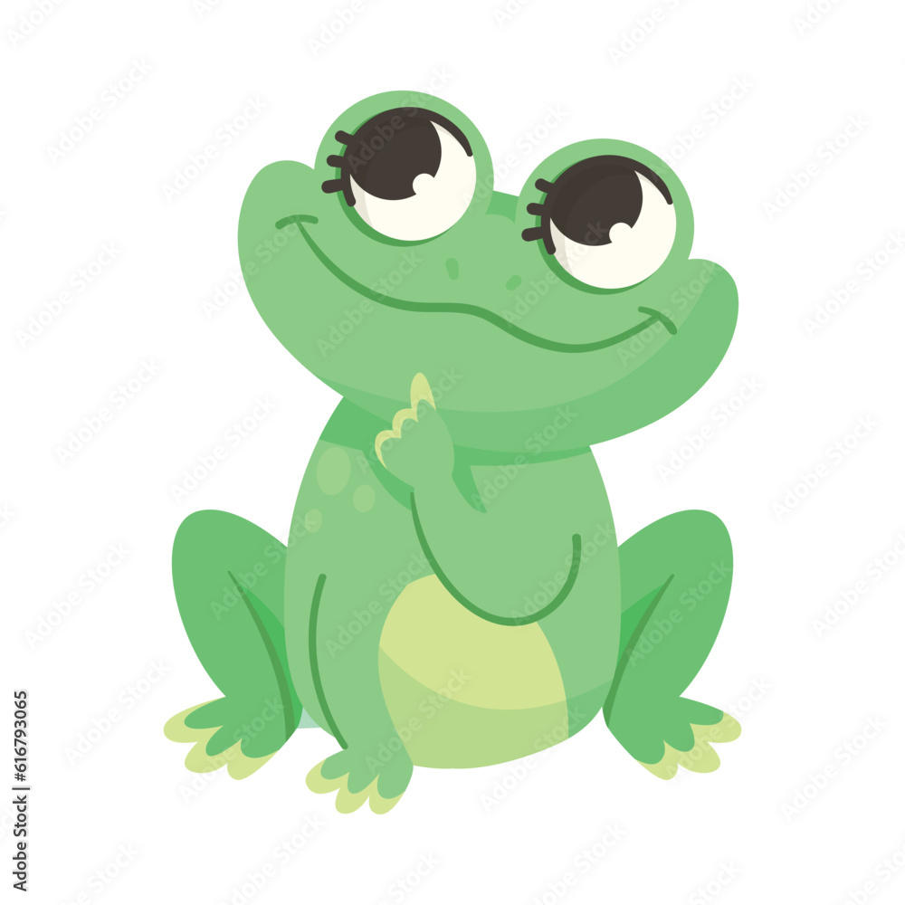 Cute Green Leaping Frog Character Sitting and Thinking Vector Illustration Cute Green Leaping Frog Character Sitting and Thinking Vector Illustration