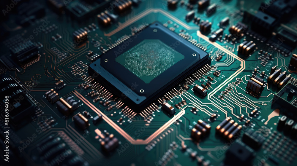 a close up photo of tech electronic chip in a circuit board a close up photo of tech electronic chip in a circuit board