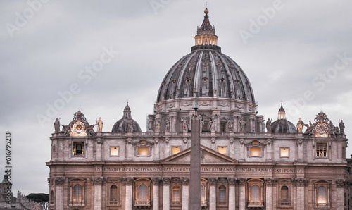 St. Peter's Basilica in the evening from Via della Conciliazione in Rome. Vatican City Rome Italy photo