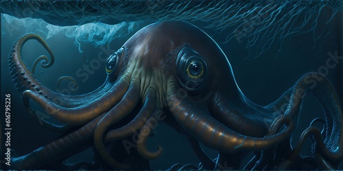 Giant Octopus in the Depths of the Sea.