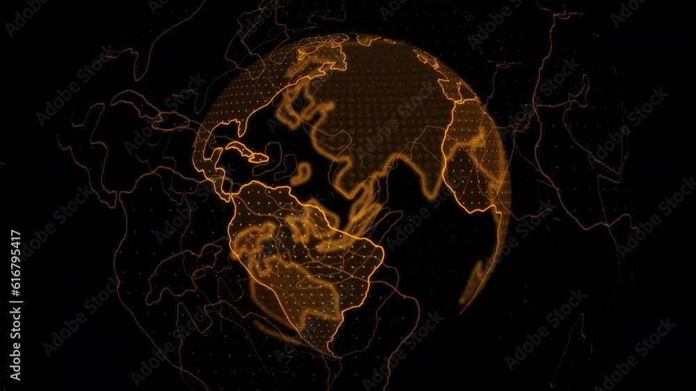 Digital earth globe spinning. Animated futuristic earth rotation technology background.  