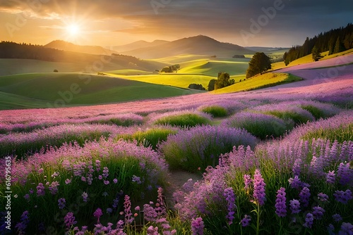 lavender field in region flowers garden with beautiful nature generative in ai technology