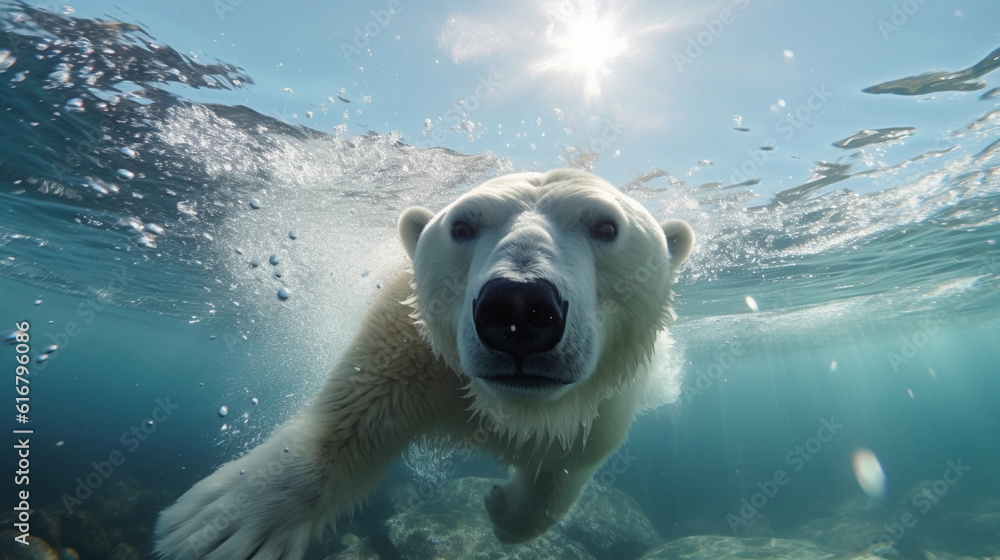 Polar bear in water. Generative AI.