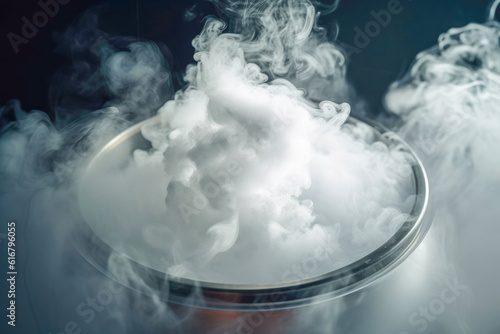 Liquid nitrogen, a commonly used cryogenic substance for long-term storage of biological samples. Its ultra-low temperature helps preserve the integrity and viability of the samples. photo