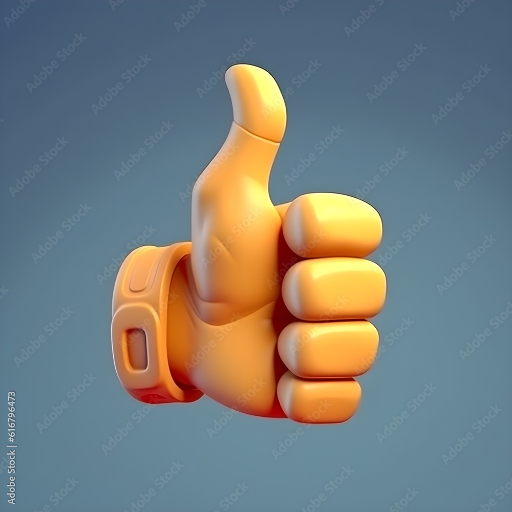 Yellow thumb up 3d icon. Cartoon character hand, ai generated Stock