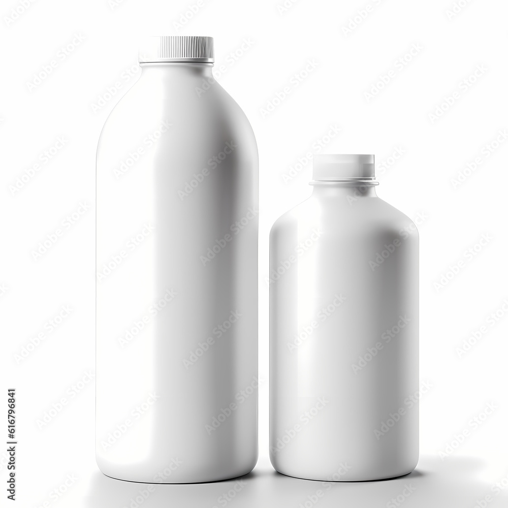 High quality blank 500 milliliter and 1 liter bottle standing side by ...