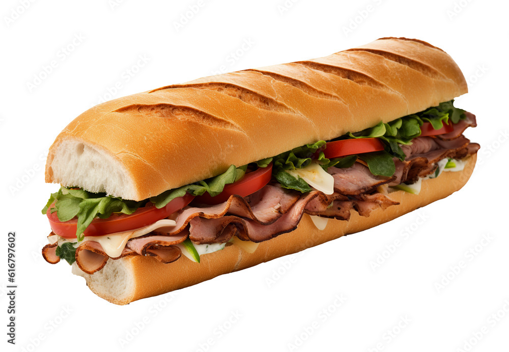 Italian sub sandwich on transparent background. Generative AI. Italian sub sandwich on transparent background. Generative AI.