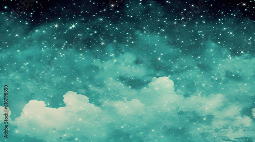 a cute children book inspired wallpaper of clouds and a lot of stars, ai generated image