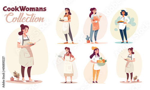 Young beautiful vector woman figures collection. Set of vector girls