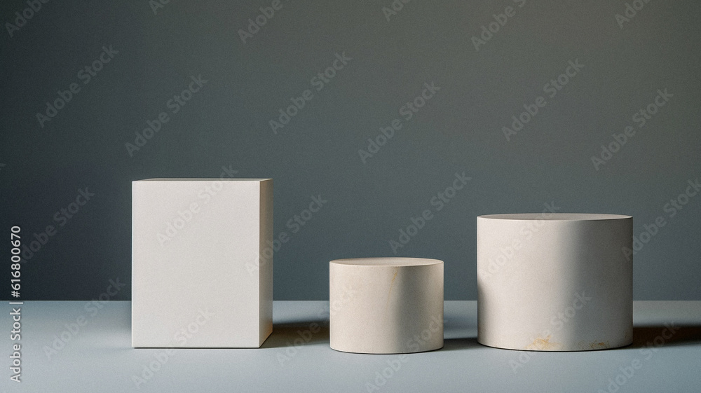 Geometrical plinths background for still life, created with AI generative technology Geometrical plinths background for still life, created with AI generative technology