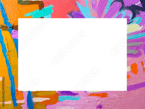 Abstract painting texture closeup. Bright art frame. Paint brush strokes border. Glamour texture. Cosmetic label design. Textured background for shampoo, cream, beauty products banner with copy space.