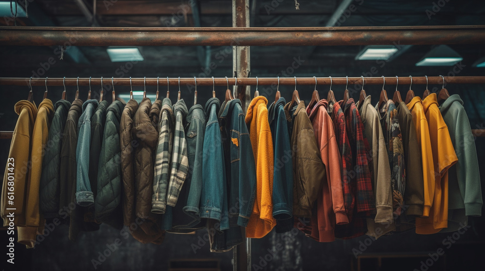 Clothing on hangers in a shop - vintage effect style pictures.generative ai