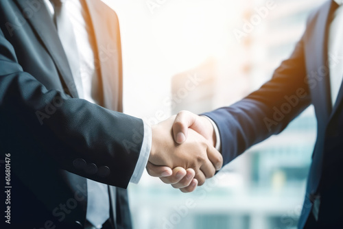 Two business people shaking hands to agree to joint business agreements. Generative AI. 